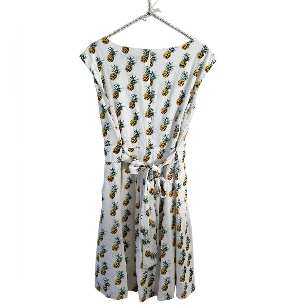 PINEAPPLE PRINT SLEEVELESS BELTED SUMMER DRESS M - Picture 4 of 10
